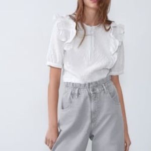 Zara textured top with shimmer zip in White, Sz XS